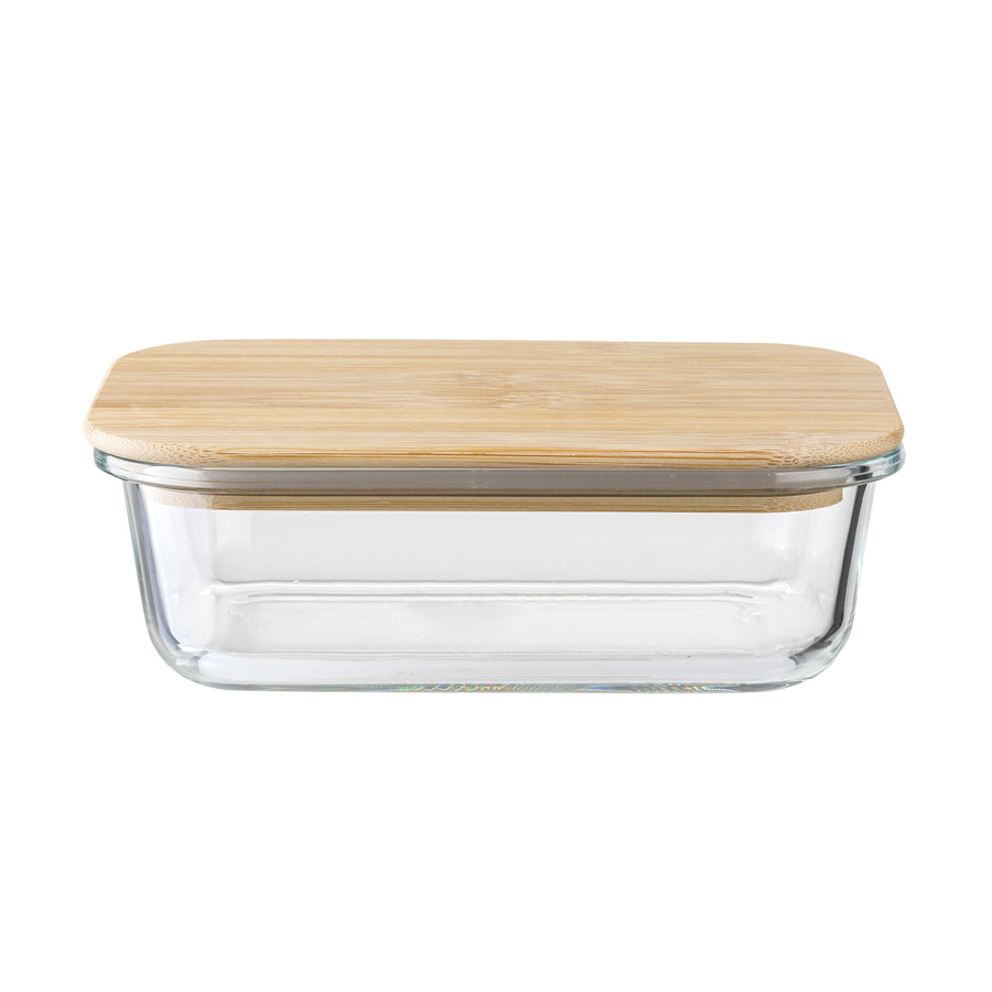 Szklany pojemnik z bambusową pokrywką Florina Clavato 630 ml prostokątny