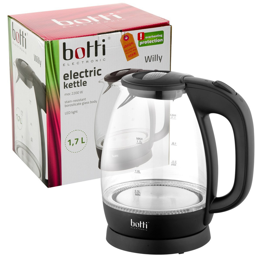 Czajnik elektryczny Botti Willy szklany 1,7 l czarny