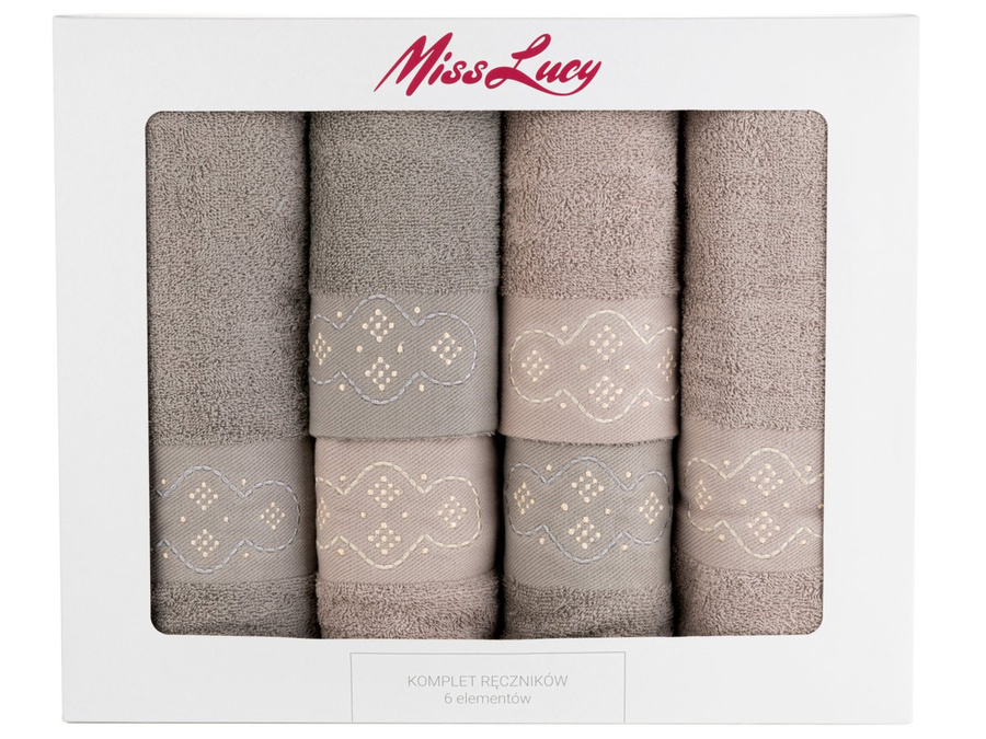 Komplet ręczników bawełnianych Miss Lucy Siempre 2x30x50cm, 2x50x90 cm, 2x70x140 cm 6 elementów brąz i beż 