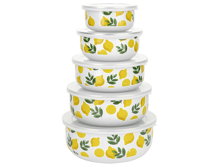 Pojemniki emaliowane z pokrywką owocki 10-18CM