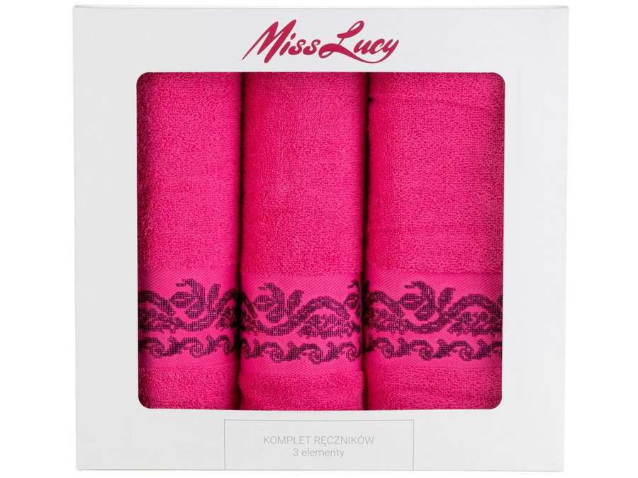Komplet ręczników bawełnianych Miss Lucy Embroidery 3 elementy 30x50cm, 50x90 cm, 70x140 cm róż