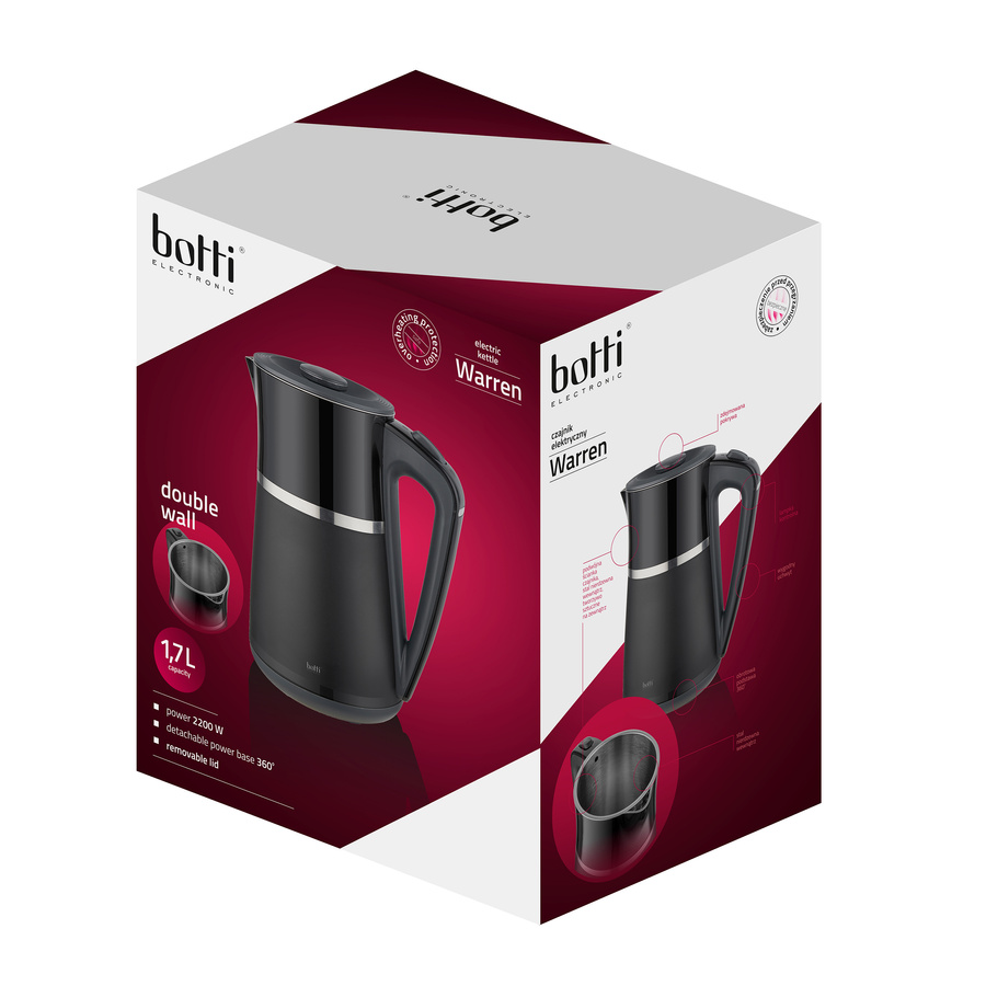 Czajnik elektryczny Botti Electronic Warren 1,7 l czarny