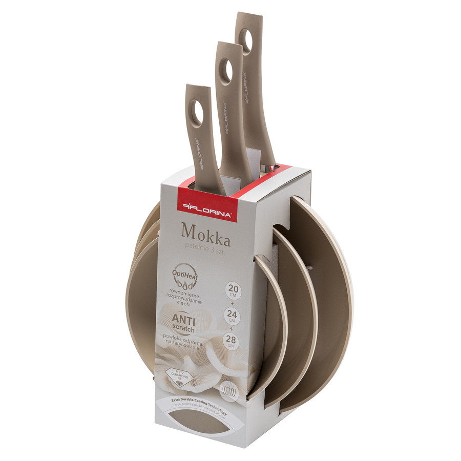Zestaw 3 patelni aluminiowych Florina Mokka 20, 24 i 28 cm