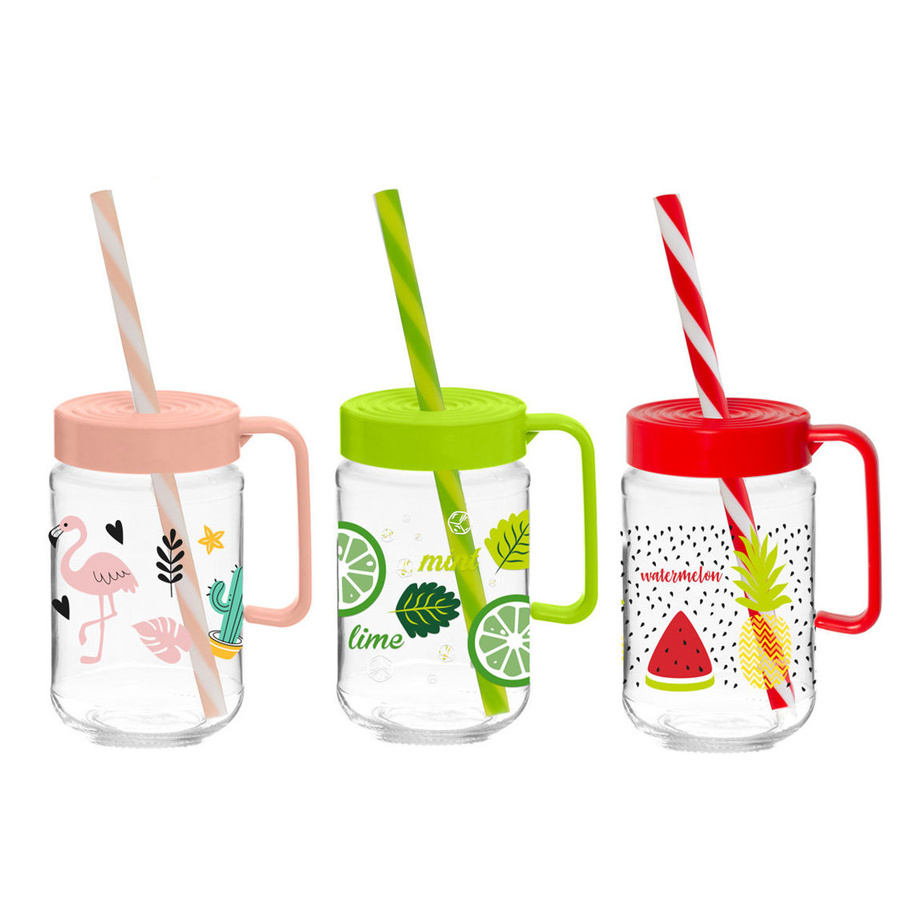 Kubek ze słomką Florina 370 ml mix dekoracji