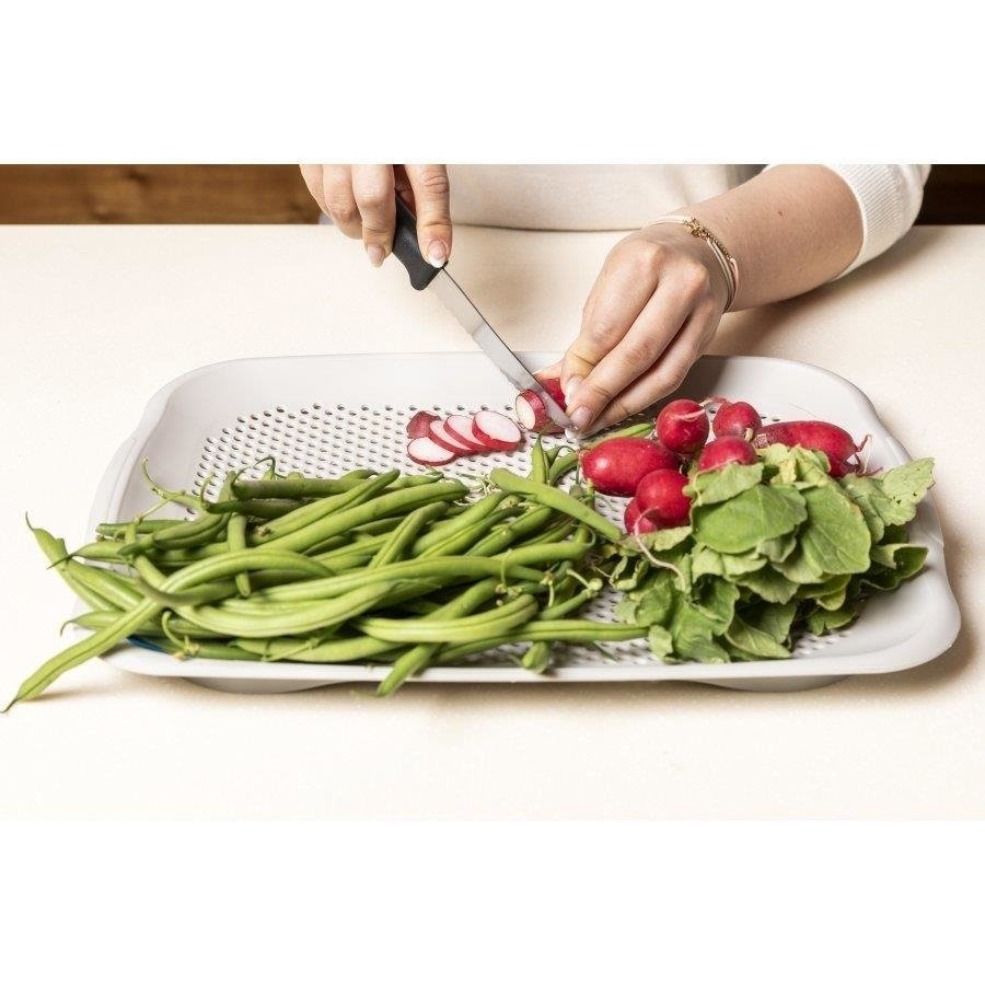 Deska do krojenia i cedzak durszlak Praktyczna 2 w 1 27,5 x 36,5 x 3 cm jasnoszara