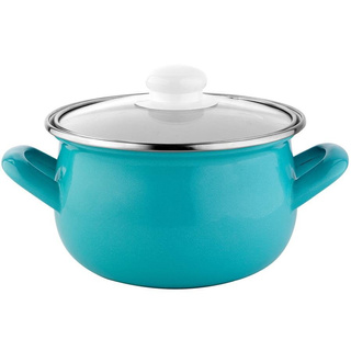 Garnek emaliowany z pokrywką Emalia Polska Pleszew Capri morski 16 cm 2,2 l