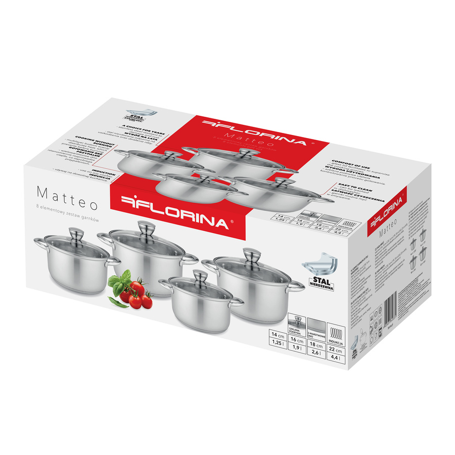 Komplet garnków ze stali nierdzewnej Florina Matteo 8 elementów