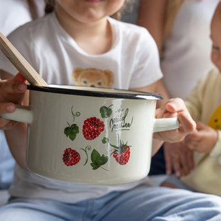 Garnek emaliowany Emalia Polska Pleszew Malina 18 cm 3,2 l kremowy