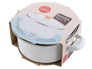 Garnek emaliowany na gaz i indukcję Emalia Polska Pleszew Frida 18 cm 2 l biały