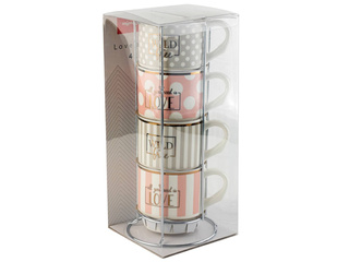 Zestaw 4 kubków porcelanowych na metalowym stojaku Florina Love and Wild 330 ml