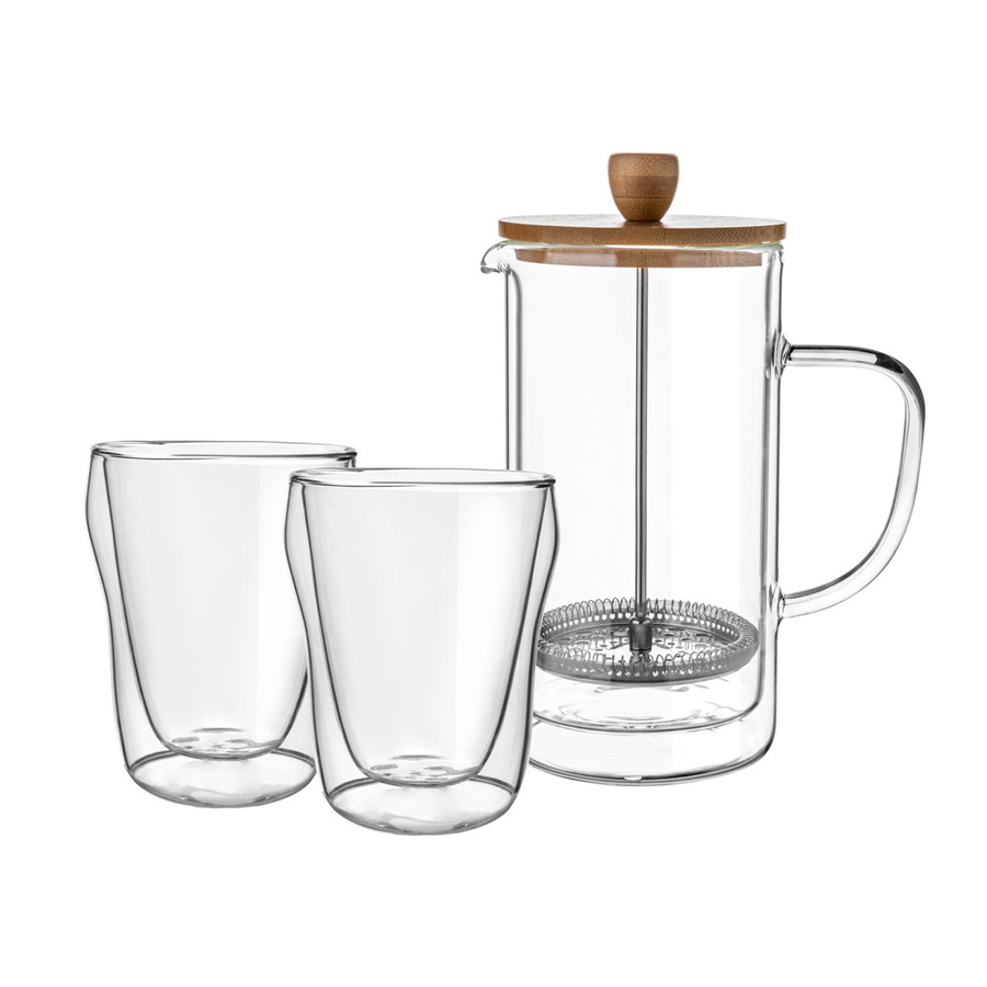 Komplet do napojów zaparzacz i 2 szklanki termiczne double wall Malachit 1000 ml; 2x300 ml