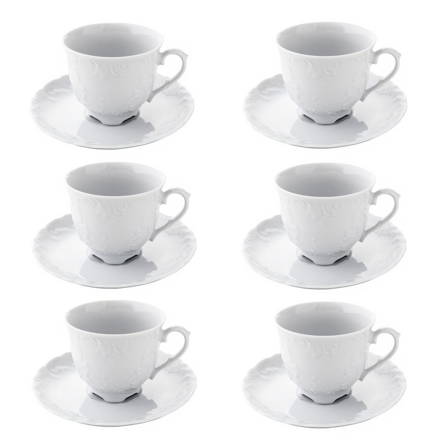 Komplet porcelanowych filiżanek ze spodkiem dla 6 osób Ćmielów Rococo