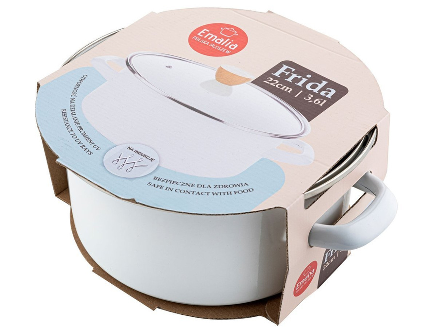 Garnek emaliowany na gaz i indukcję Emalia Polska Pleszew Frida 22 cm 3,6 l biały