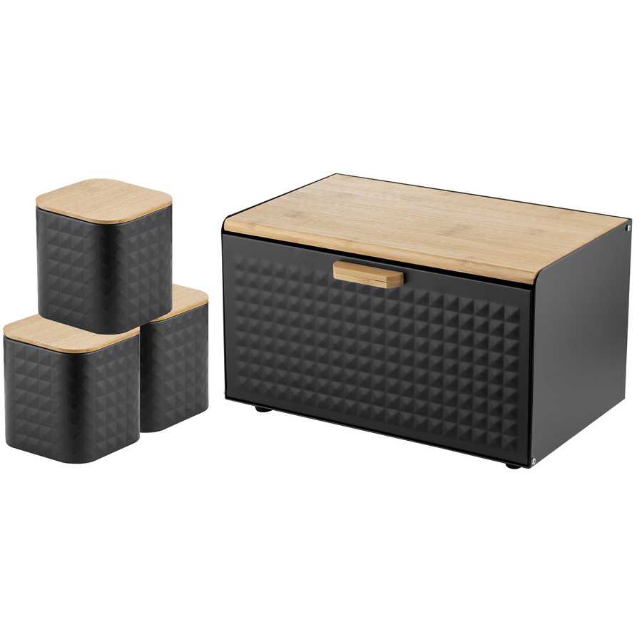 Zestaw kuchenny chlebak i 3 pojemniki na kawę herbatę cukier Florina Cube czarny