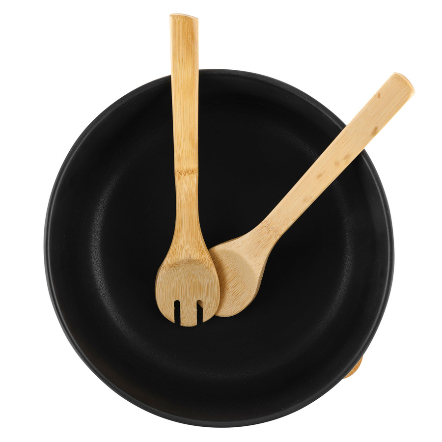 Miska do sałaty na bambusowej podstawie z łyżkami Florina Adria czarna 3,5 l