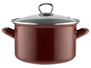 Garnek emaliowany na gaz i indukcję Emalia Polska Pleszew Marigold z pokrywką czerwony 18 cm 2,6 l