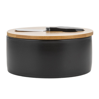 Maselnica z bambusową pokrywką i nożem Florina Adria 16x6 cm czarna