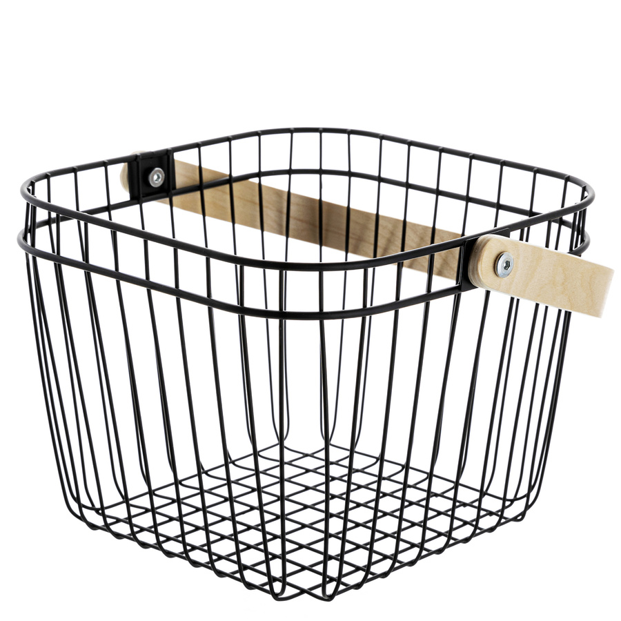 Metalowy kosz na owoce z drewnianą rączką Florina 25x25x18,5 cm czarny