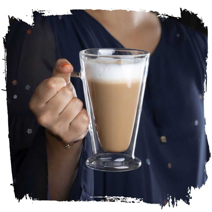 Zestaw 6 sztuk Szklanki termiczne z uchem stożek double wall Florina Malachit 400 ml