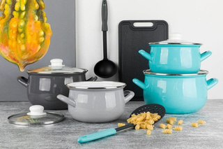 Garnek emaliowany z pokrywką Emalia Polska Pleszew Capri morski 16 cm 2,2 l