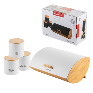 Zestaw kuchenny chlebak i 3 pojemniki – na kawę, herbatę i cukier Florina Elegant biały