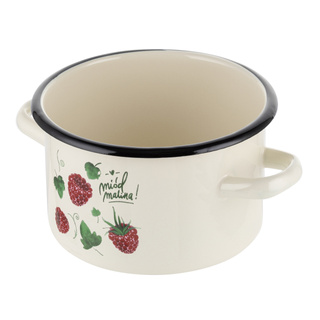 Garnek emaliowany Emalia Polska Pleszew Malina 16 cm 2 l kremowy