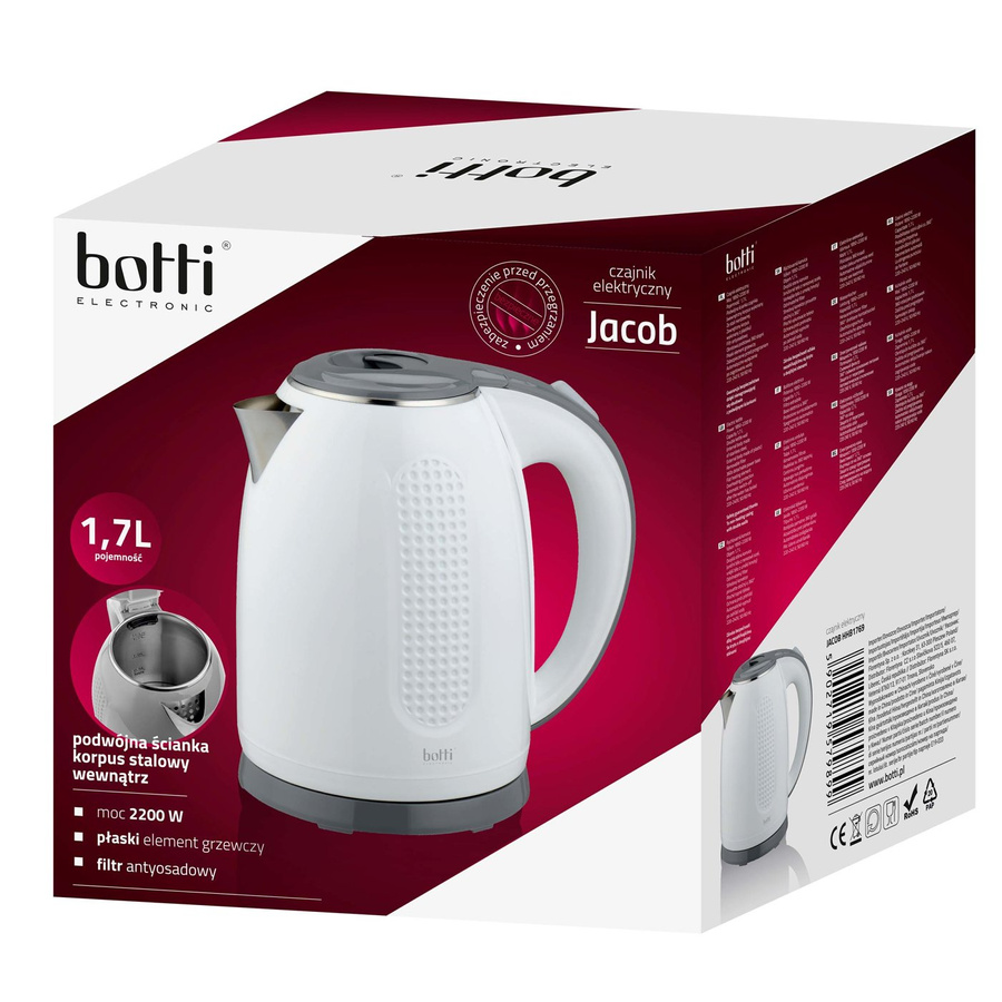 Czajnik elektryczny Botti Electronic Jacob biały 2200W, 1,7l