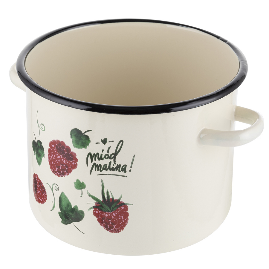 Garnek emaliowany Emalia Polska Pleszew Malina 22 cm 6 l kremowy