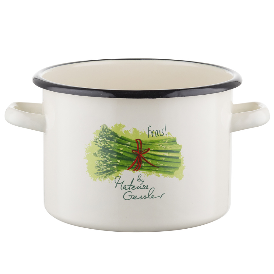Garnek emaliowany Emalia Polska Pleszew Szparagi by Mateusz Gessler 18 cm 3,7 l