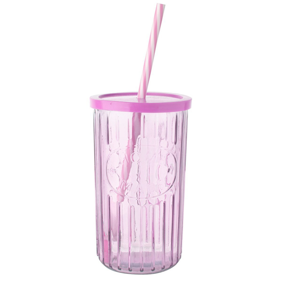 Szklanka ze słomką w prążki Florina 450 ml