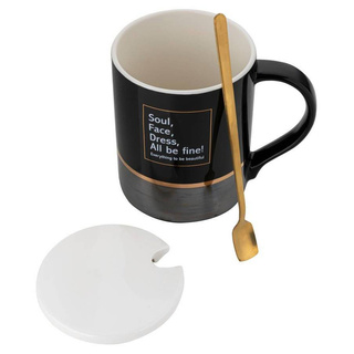 Kubek porcelanowy z pokrywką i łyżeczką Florina Pearl Black 350 ml