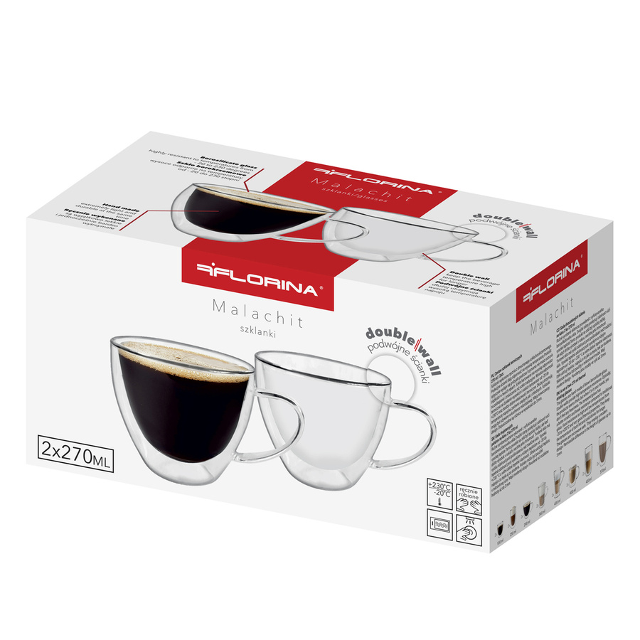 Zestaw szklanek termicznych z uchem Florina Malachit 270 ml, 6 sztuk