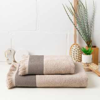 Ręcznik bawełniany z frędzlami Miss Lucy Natika 30x50 cm beż