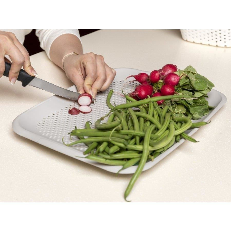 Deska do krojenia i cedzak durszlak Praktyczna 2 w 1 27,5 x 36,5 x 3 cm jasnoszara