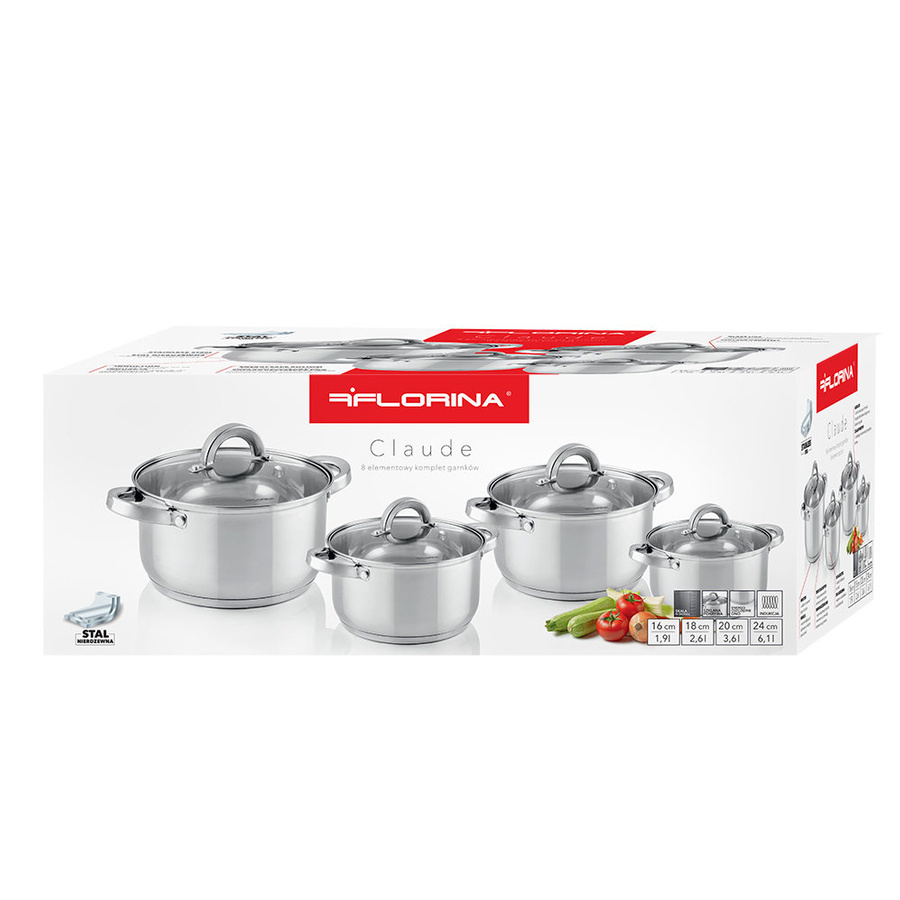 Komplet garnków nierdzewnych Florina Claude 8-elementowy