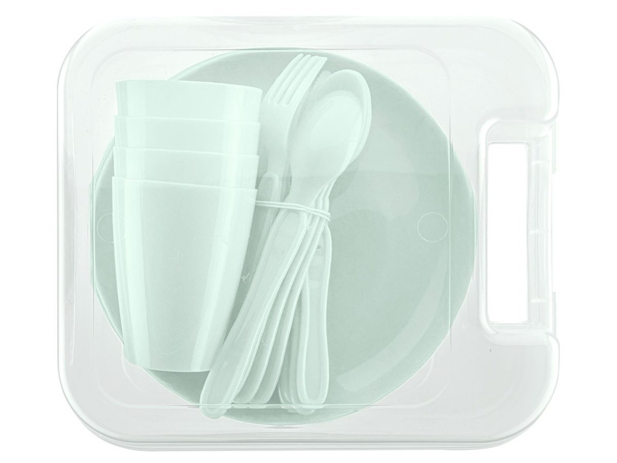 Zestaw piknikowy talerze, kubki, sztućce Praktyczna 21 elementów miętowy