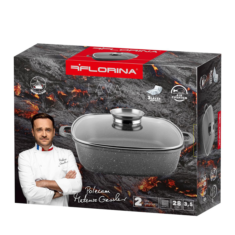 Brytfanna z aromatyzerem Florina Lava by Mateusz Gessler 28x28x7,5 cm 3,5 l