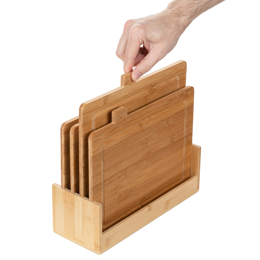 Zestaw 4 desek kuchennych bambusowych ze stojakiem Florina Chef