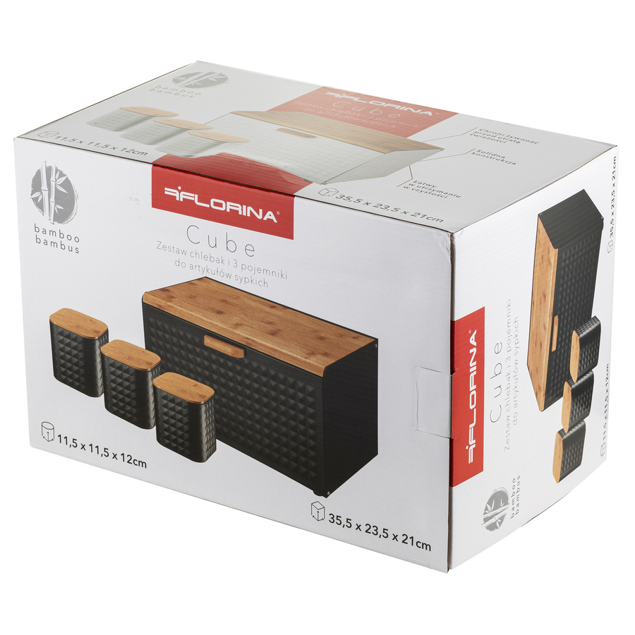 Zestaw kuchenny chlebak i 3 pojemniki na kawę herbatę cukier Florina Cube biały