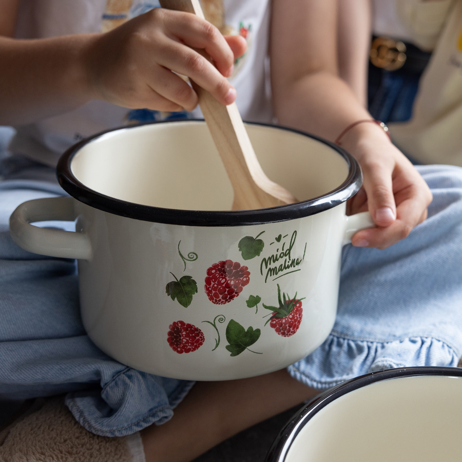 Garnek emaliowany Emalia Polska Pleszew Malina 20 cm 4,5 l kremowy