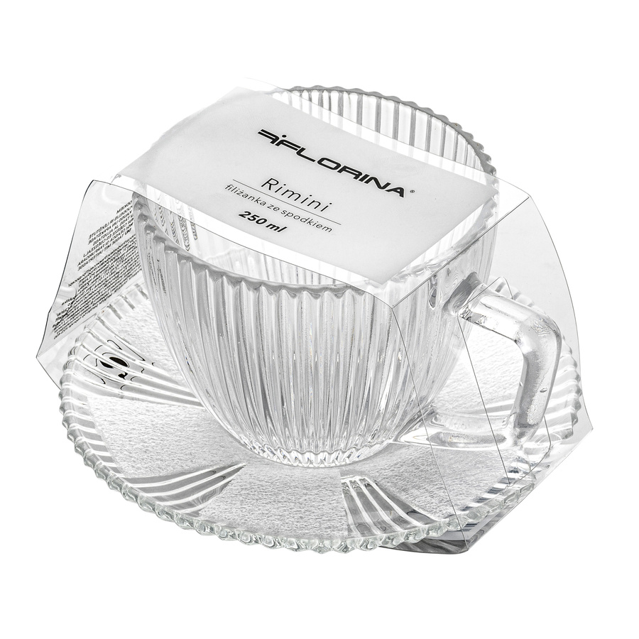 Zestaw 6 filiżanek szklanych ze spodkiem Florina Rimini 250 ml