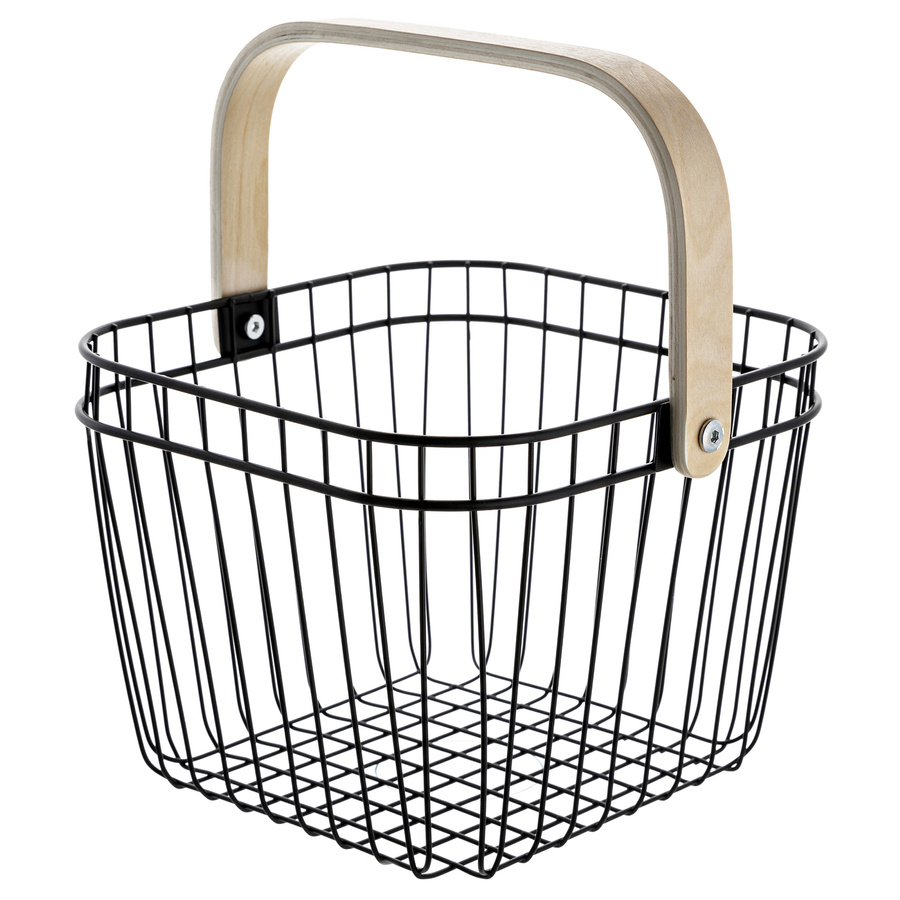 Metalowy kosz na owoce z drewnianą rączką Florina 25x25x18,5 cm czarny