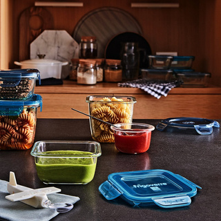 Zestaw pojemników do żywności Bormioli Rocco Frigoverre Evolution 12x12 cm; 18x14 cm; 18x18 cm; 14 cm