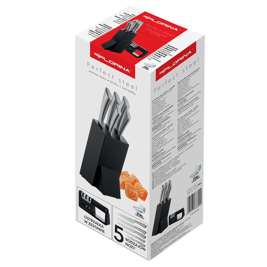 Zestaw noży w bloku + ostrzałka Florina Perfect Steel