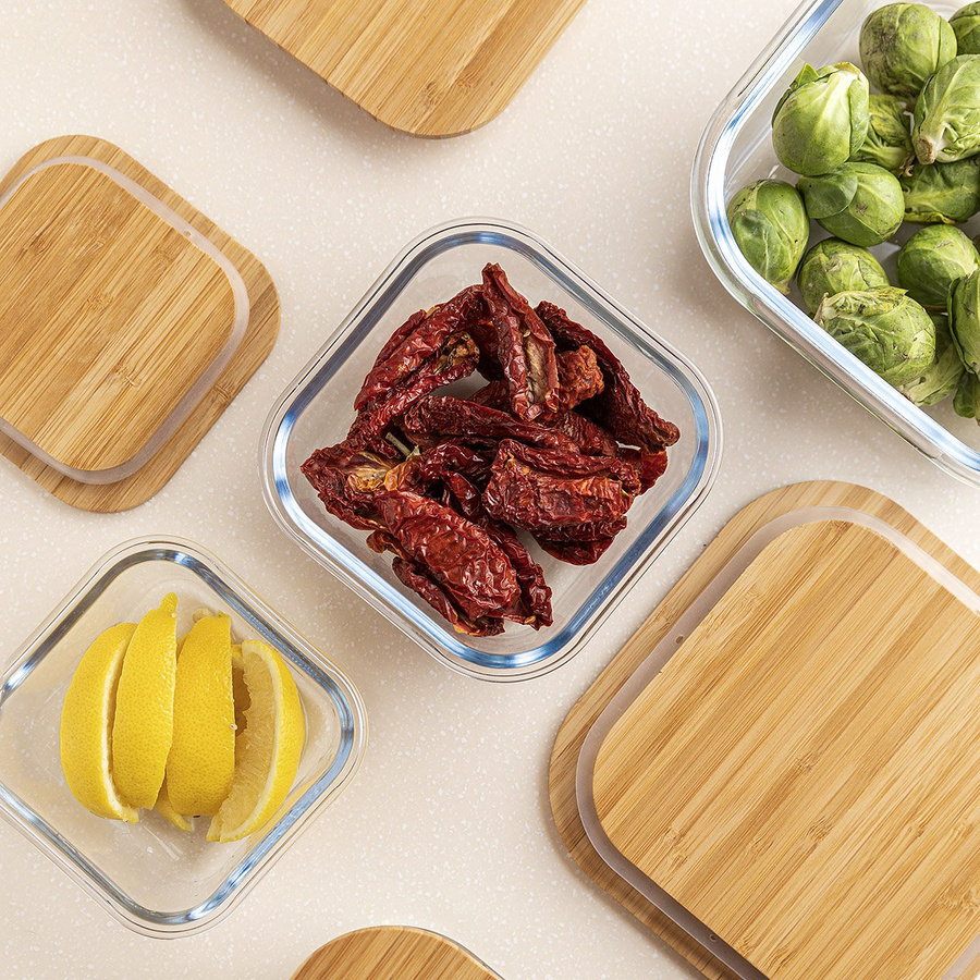 Szklany pojemnik z bambusową pokrywką do przechowywania żywności Florina Clavato 1,2 l