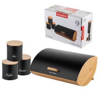 Zestaw kuchenny chlebak i 3 pojemniki na kawę herbatę cukier Florina Elegant czarny