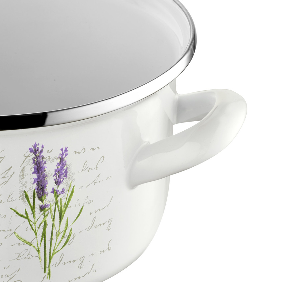 Garnek emaliowany z pokrywką Emalia Polska Pleszew Bukiet 16 cm 2,1 l