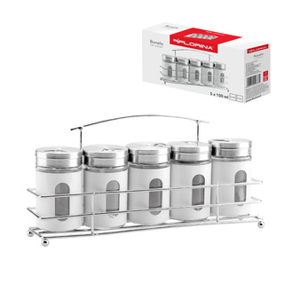 Komplet 5 przyprawników w stojaku Florina Bonelo biały