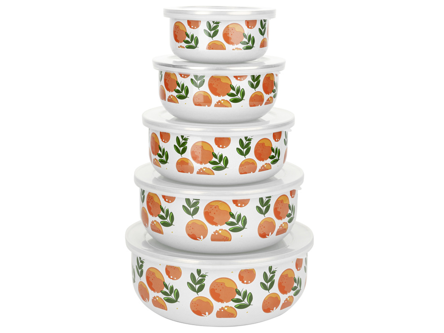 Pojemniki emaliowane z pokrywką owocki 10-18CM