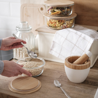 Zestaw szklanych pojemników z bambusową pokrywką Florina Clavato 390 ml; 640 ml; 970 ml; 1300 ml